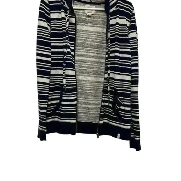 Quicksilver Vintage 90”s look Navy and White Striped zip up Hoodie Size M - Picture 2 of 4